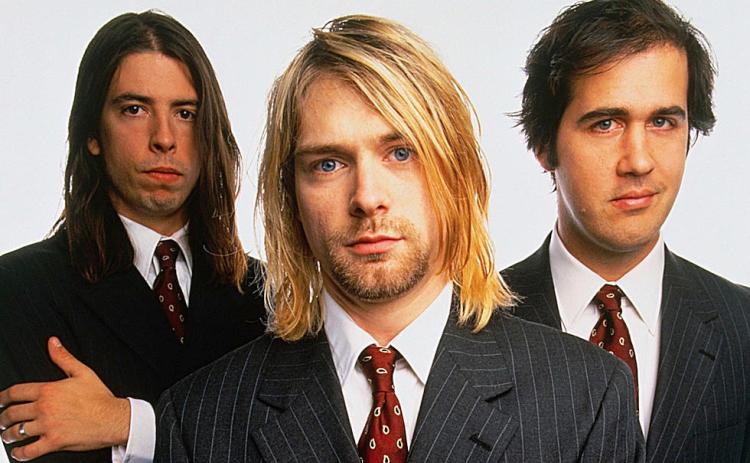 Nirvana, the preeminent band of the 1990s. From left to right: Drummer Dave Grohl, lead guitarist and vocalist Kurt Cobain, and bassist Krist Novoselic.